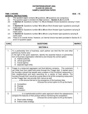CBSE Class 12 Entrepreneurship Sample Question Paper 2024-25