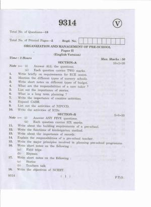 AP Inter 2nd Year Organization and Management of Pre-School-II May-2019-Vocational Question Paper