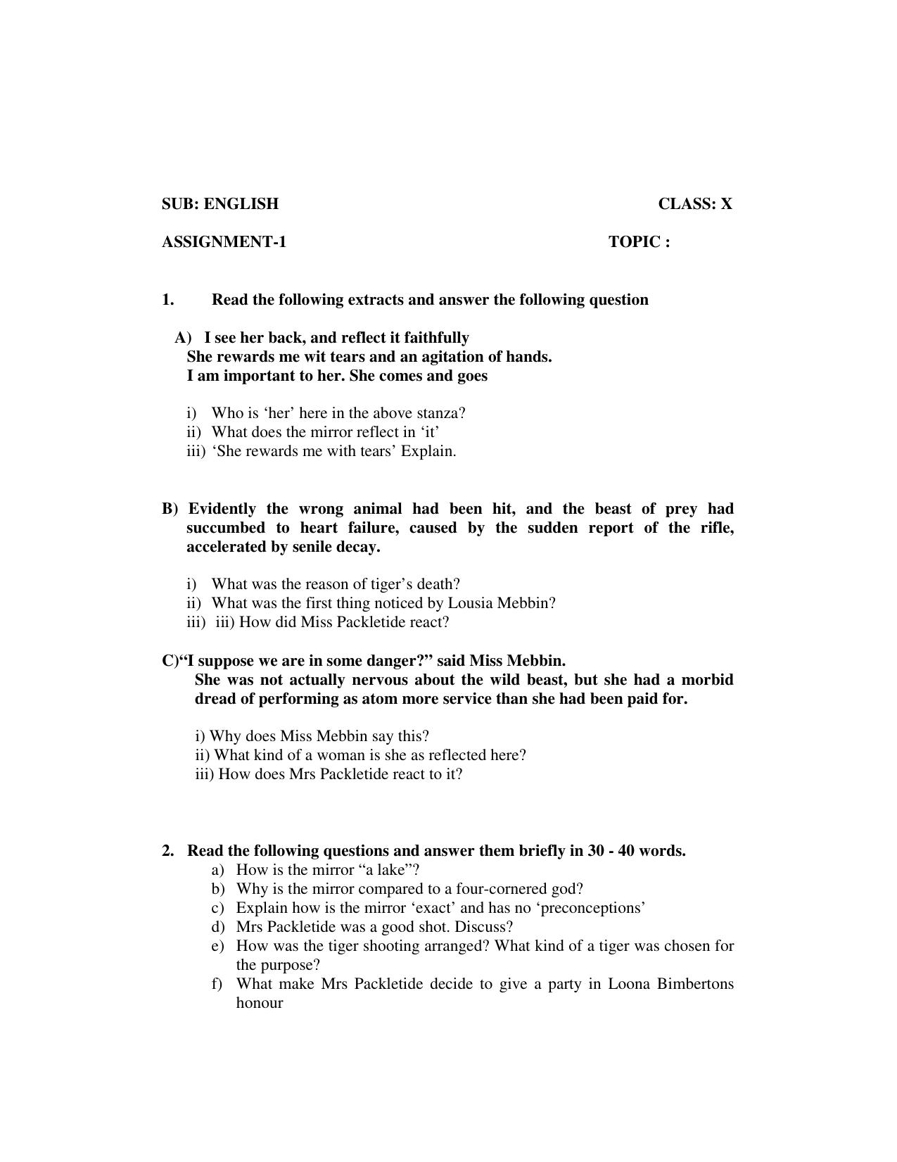 CBSE Worksheets for Class 10 English Assignment 17 - Page 1