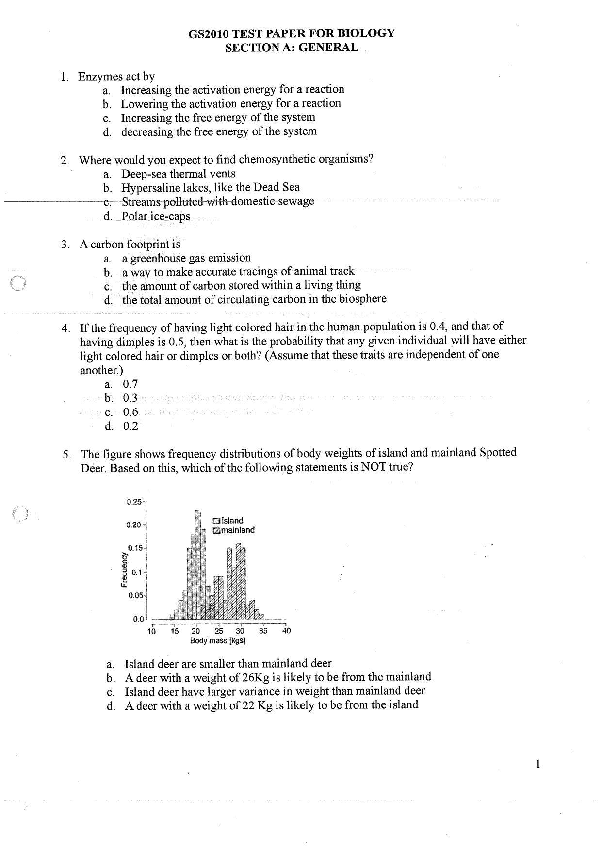 TIFR GS 2010 Biology Question Paper - Page 2
