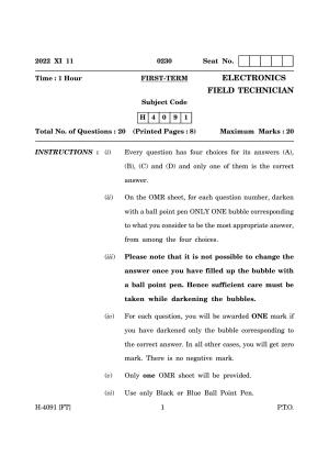 Goa Board Class 12 Electronics - Field Technician (November 2022) Question Paper