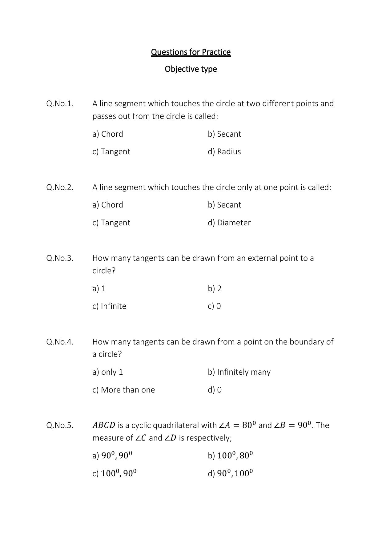 JKBOSE Class 10 Maths: Chapter 10th Circles Question Bank - Page 3