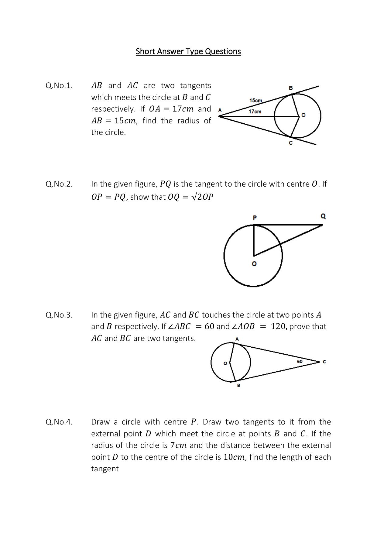 JKBOSE Class 10 Maths: Chapter 10th Circles Question Bank - Page 7