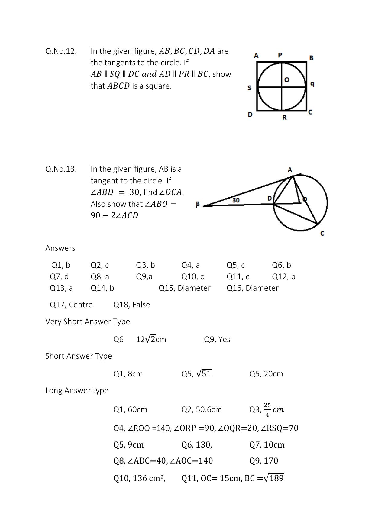 JKBOSE Class 10 Maths: Chapter 10th Circles Question Bank - Page 12