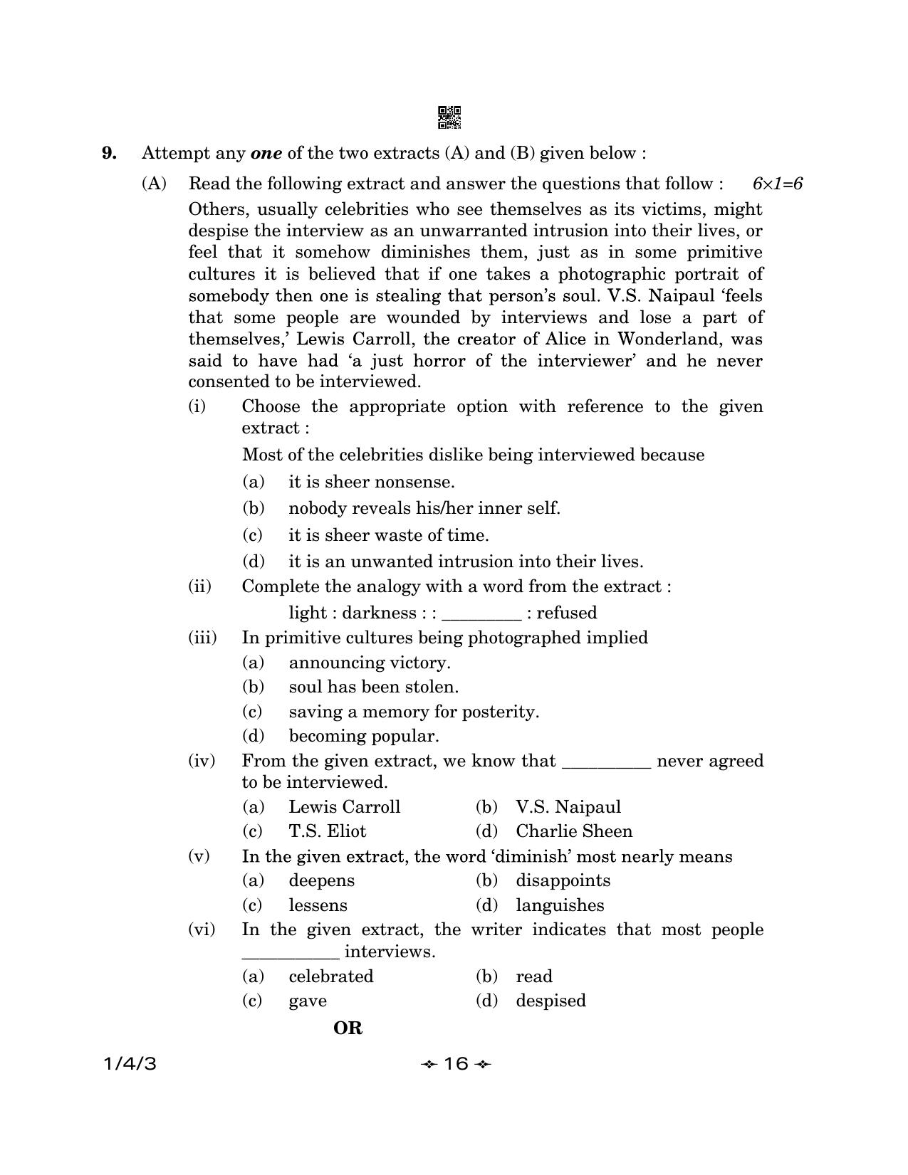 CBSE Class 12 1-4-3 English Core 2023 Question Paper - Page 16