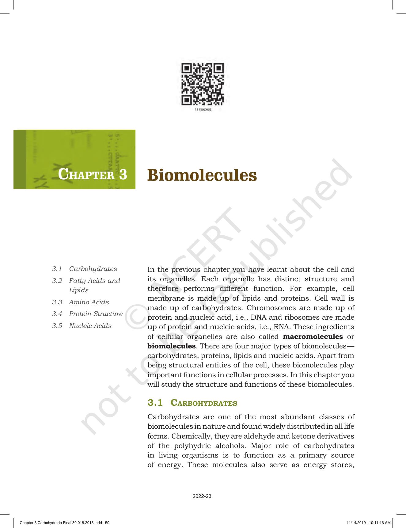 NCERT Book for Class 11 Biotechnology Chapter 3 Biomolecules - Page 1