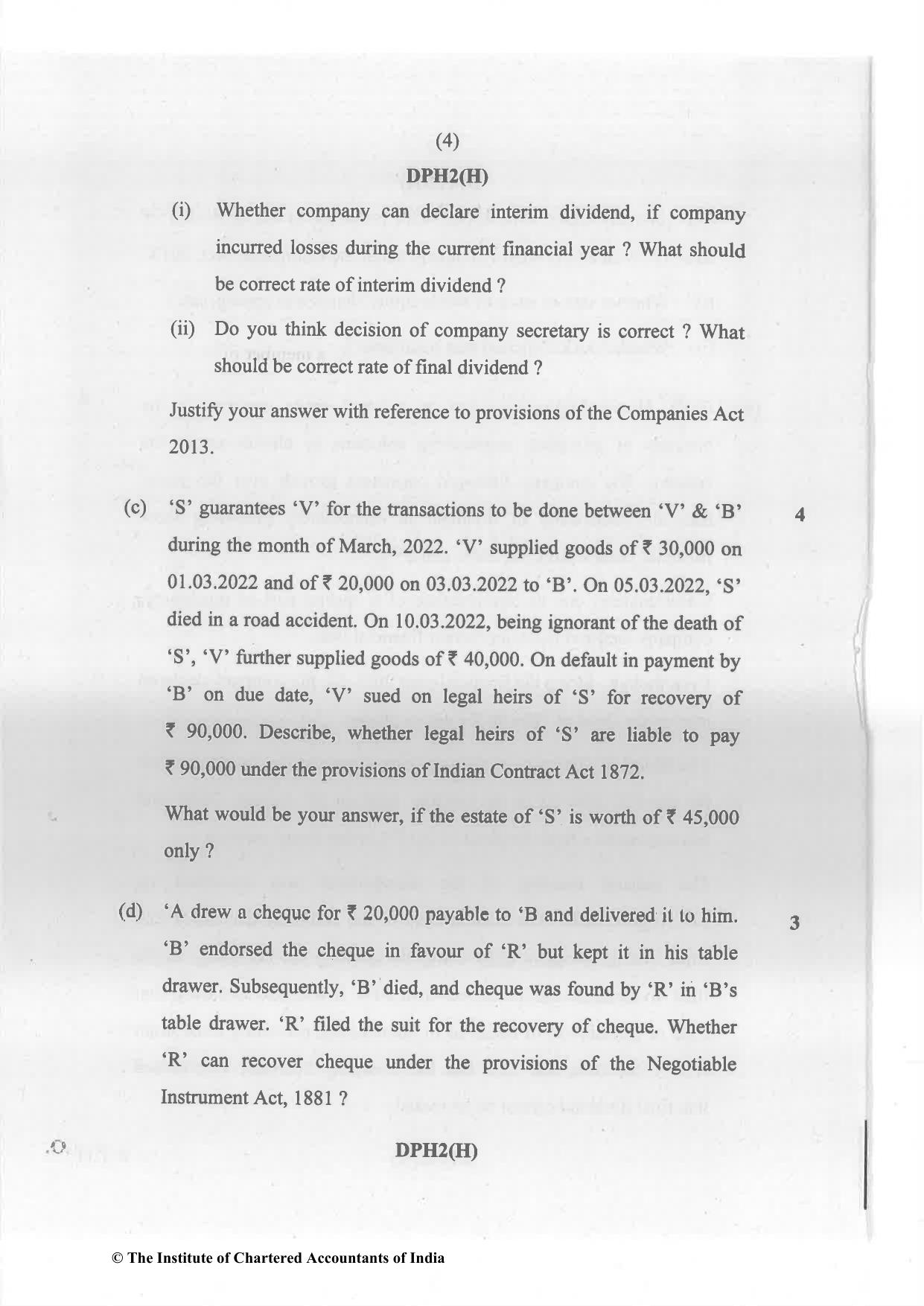 CA Inter May 2023 Question Paper - Paper 2 – Corporate and Other Laws - Page 4