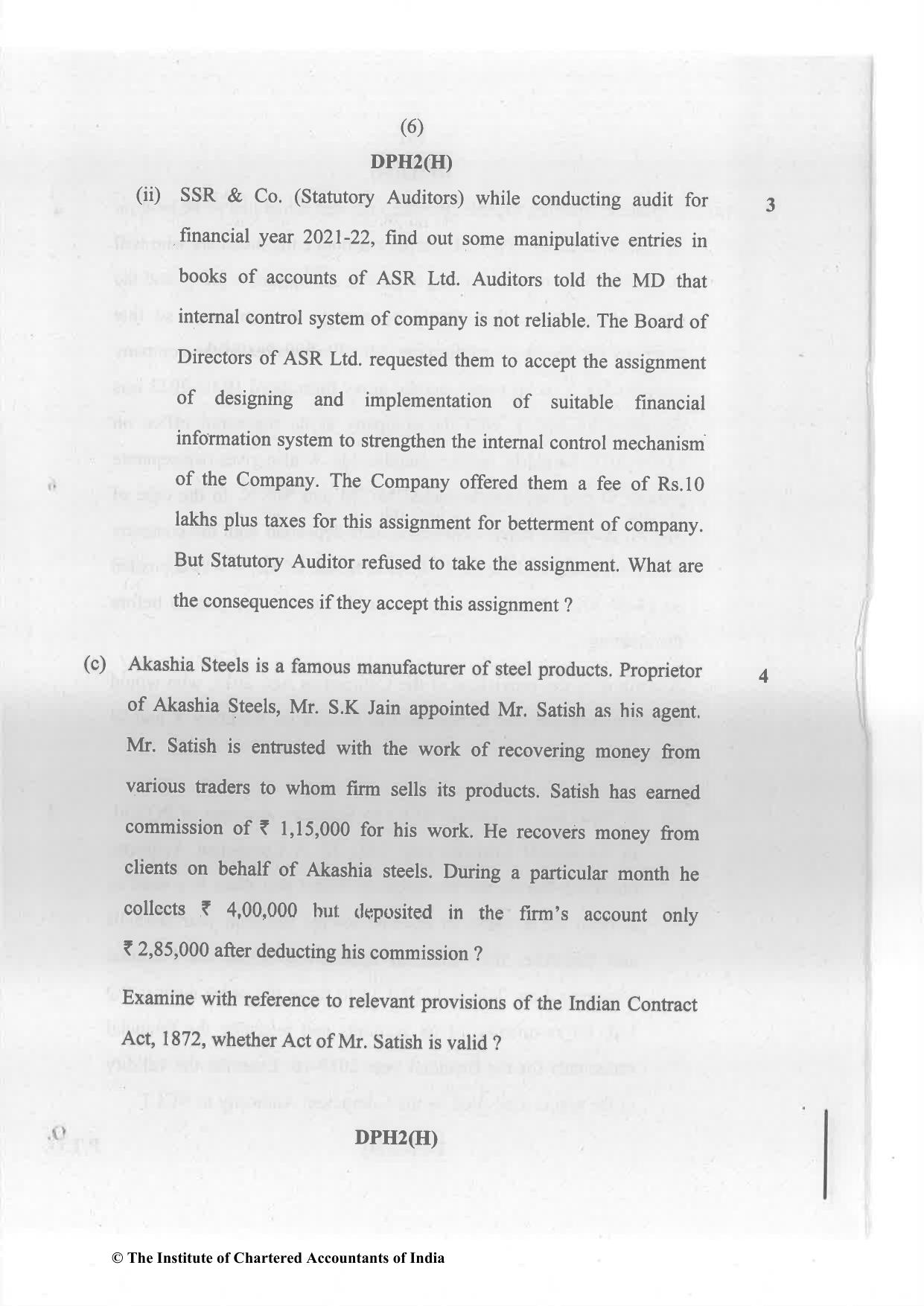 CA Inter May 2023 Question Paper - Paper 2 – Corporate and Other Laws - Page 6