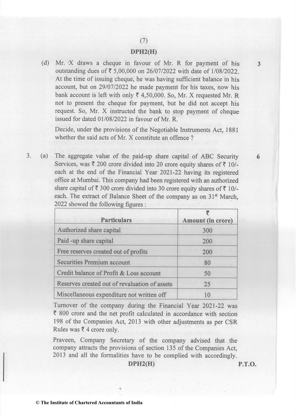 CA Inter May 2023 Question Paper - Paper 2 – Corporate and Other Laws - Page 7