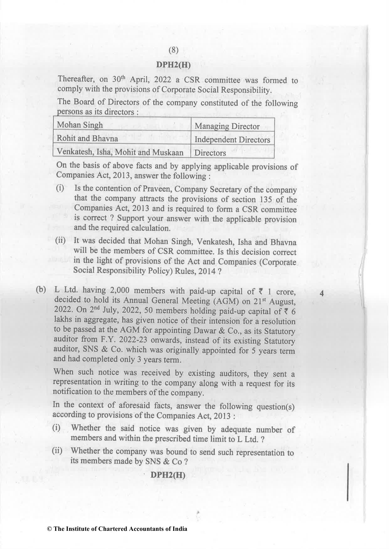 CA Inter May 2023 Question Paper - Paper 2 – Corporate and Other Laws - Page 8