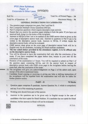 CA Inter May 2023 Question Paper - Paper 2 – Corporate and Other Laws