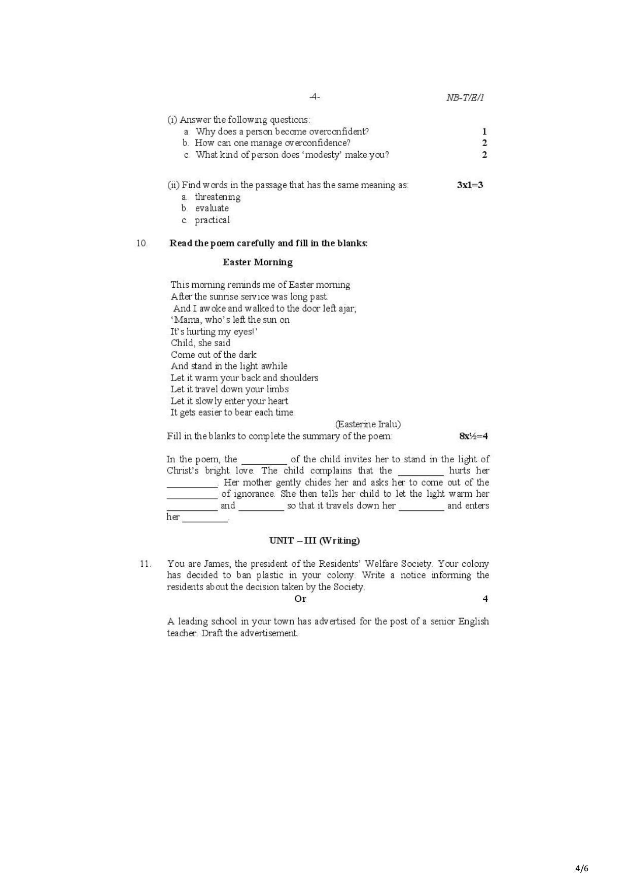 Nagaland Board Class 10 English 2021 Question Paper - Page 4
