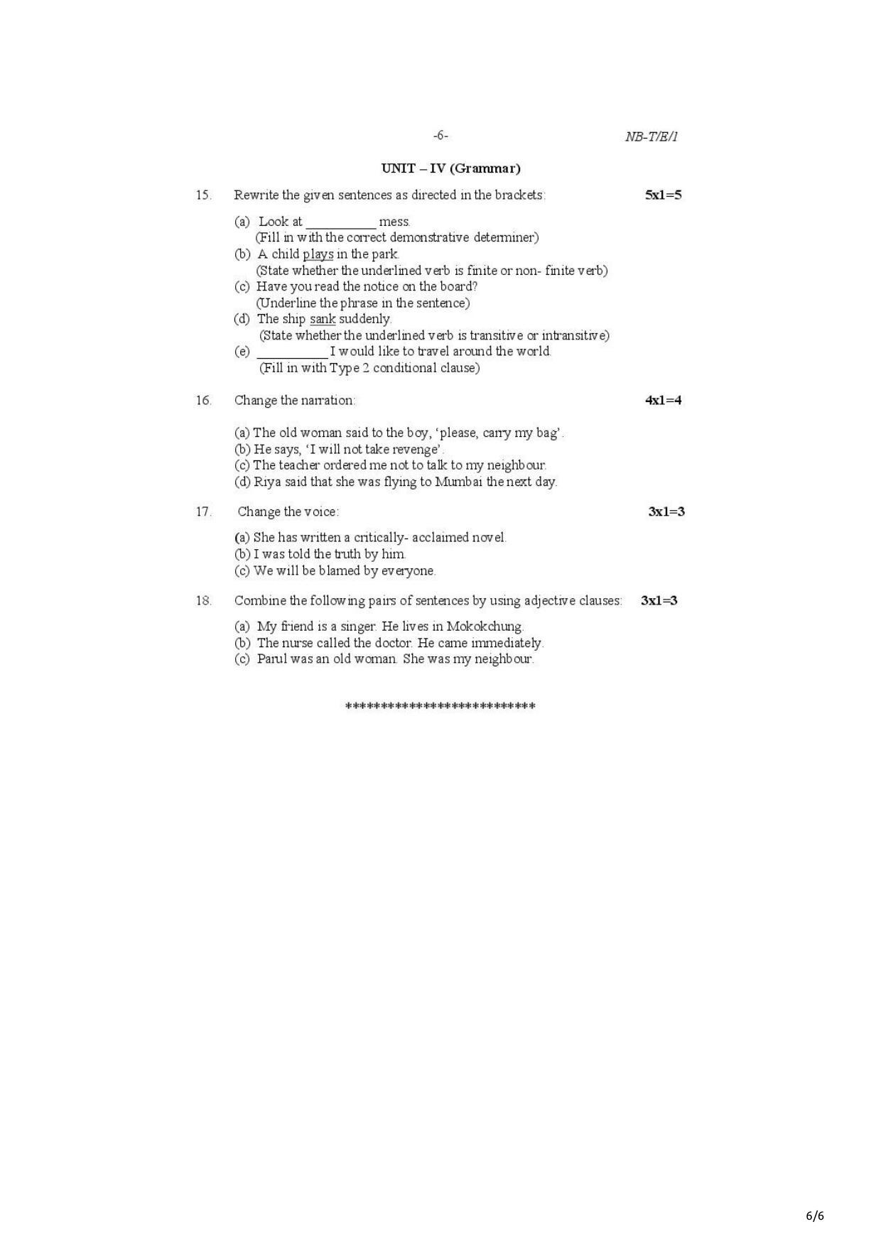 Nagaland Board Class 10 English 2021 Question Paper - Page 6