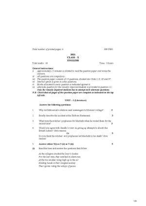 Nagaland Board Class 10 English 2021 Question Paper