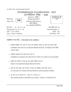 Bihar Board (BSEB) Class XII: 120- AGRICULTURE 2025 Model Question Paper