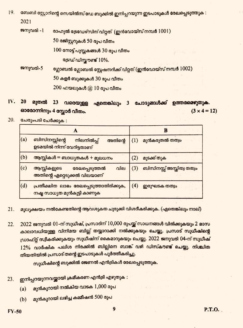 Kerala Plus One 2022 Accountancy with CA Question paper (MM) - Page 5