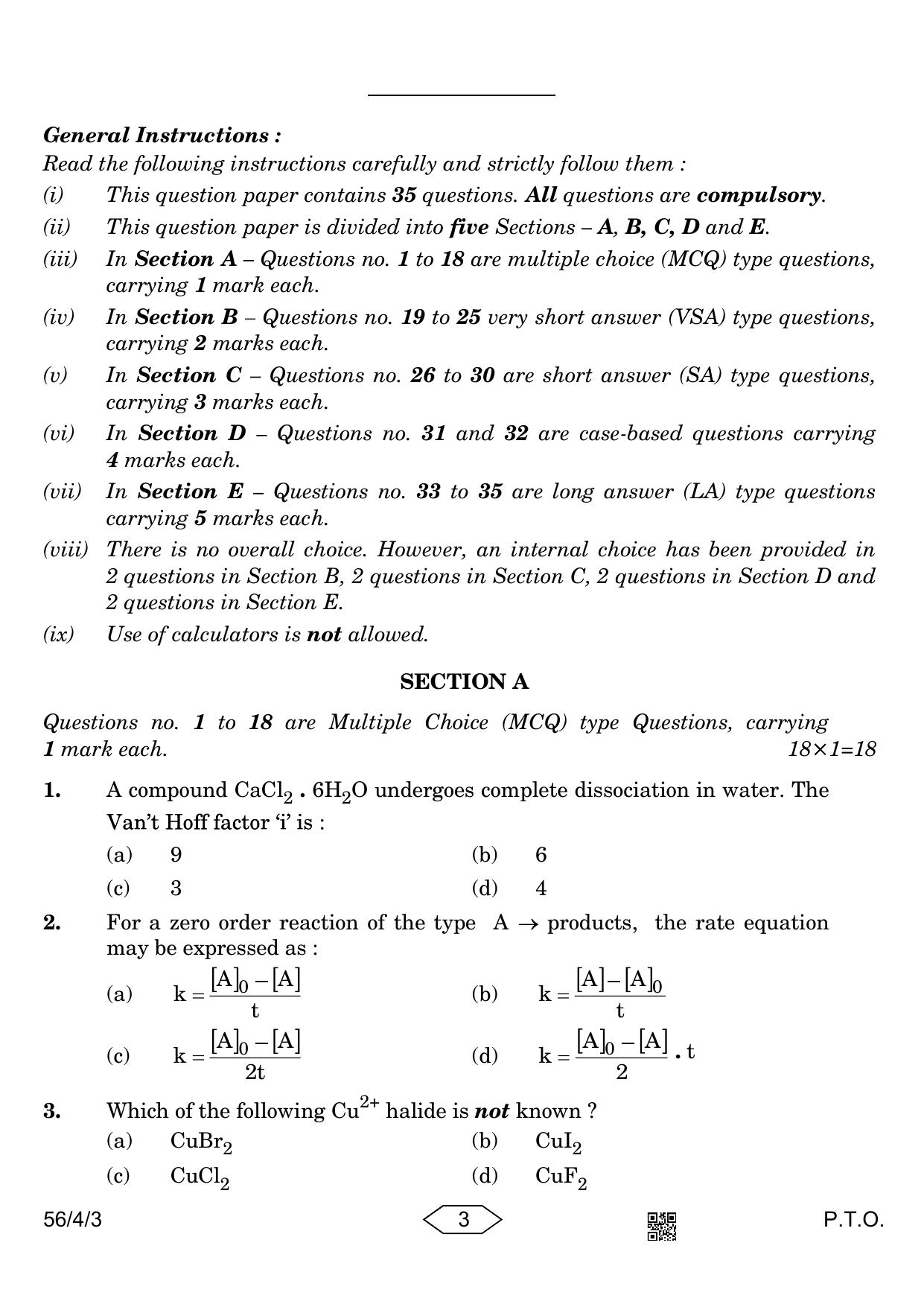 CBSE Class 12 56-4-3 Chemistry 2023 Question Paper - Page 3