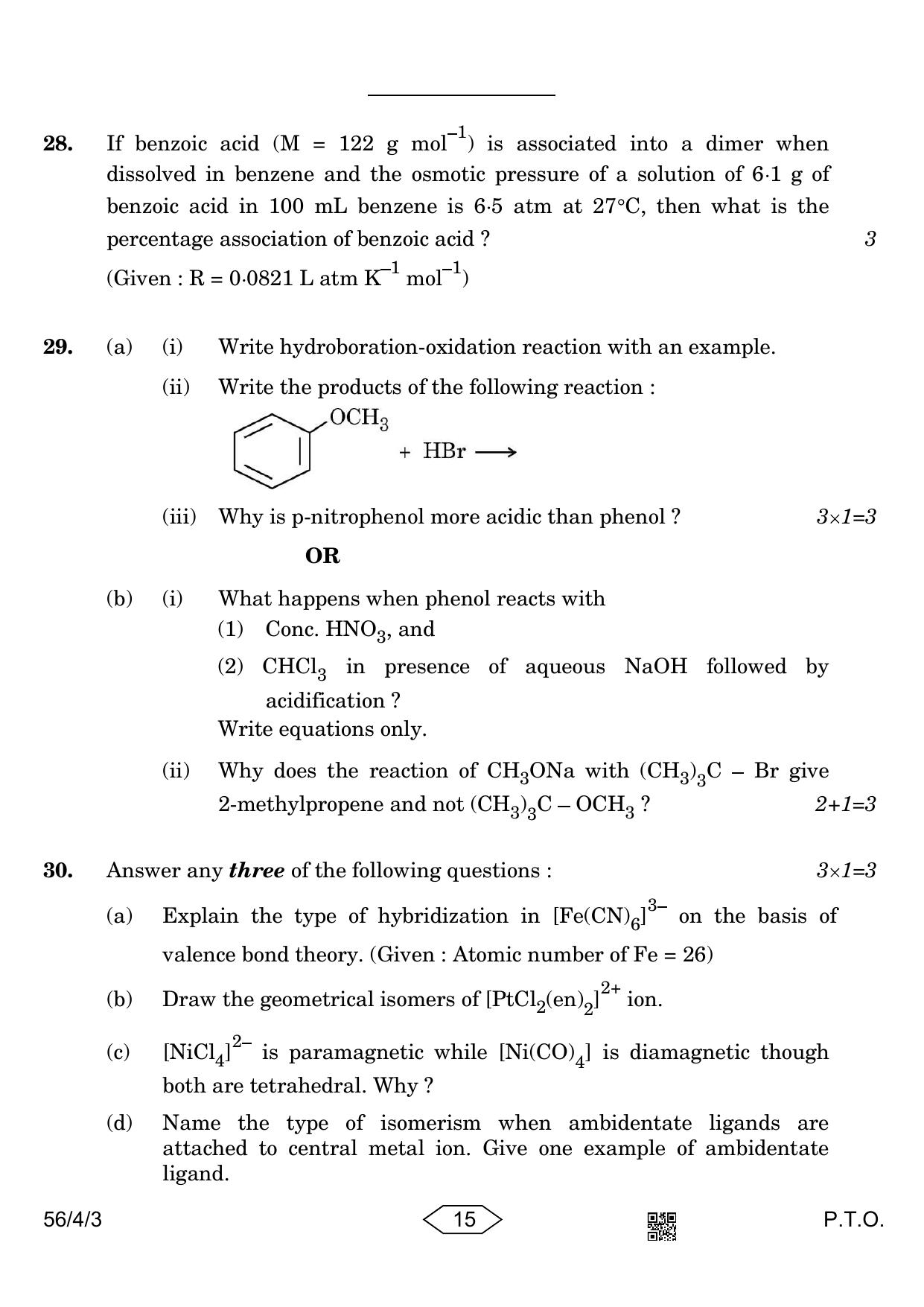CBSE Class 12 56-4-3 Chemistry 2023 Question Paper - Page 15