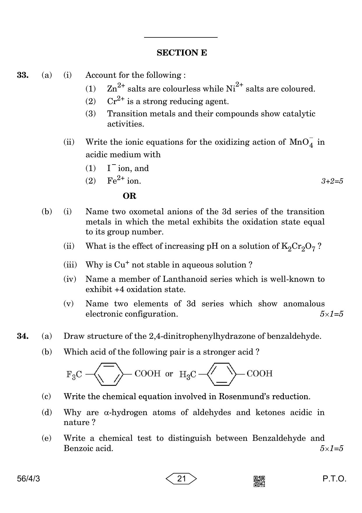 CBSE Class 12 56-4-3 Chemistry 2023 Question Paper - Page 21