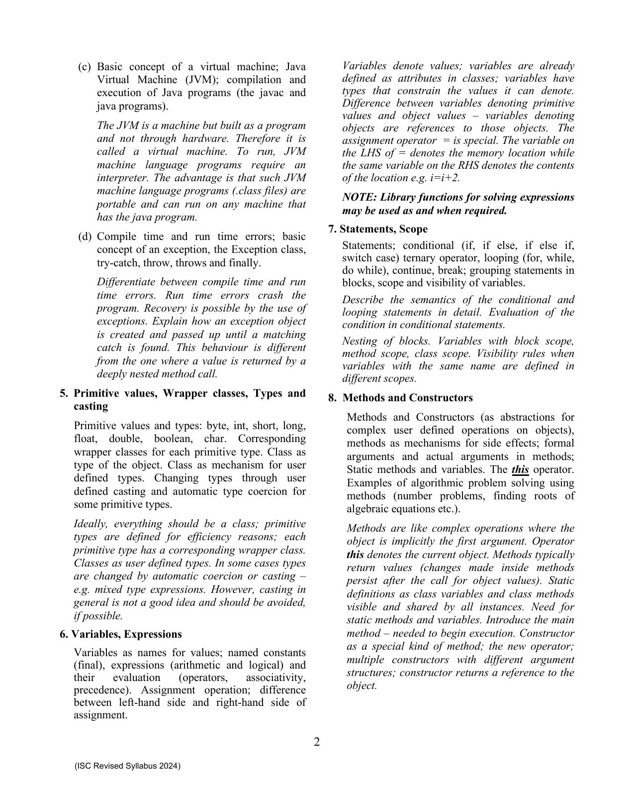 ISC Class XI Computer Science 2025 Syllabus - Page 2