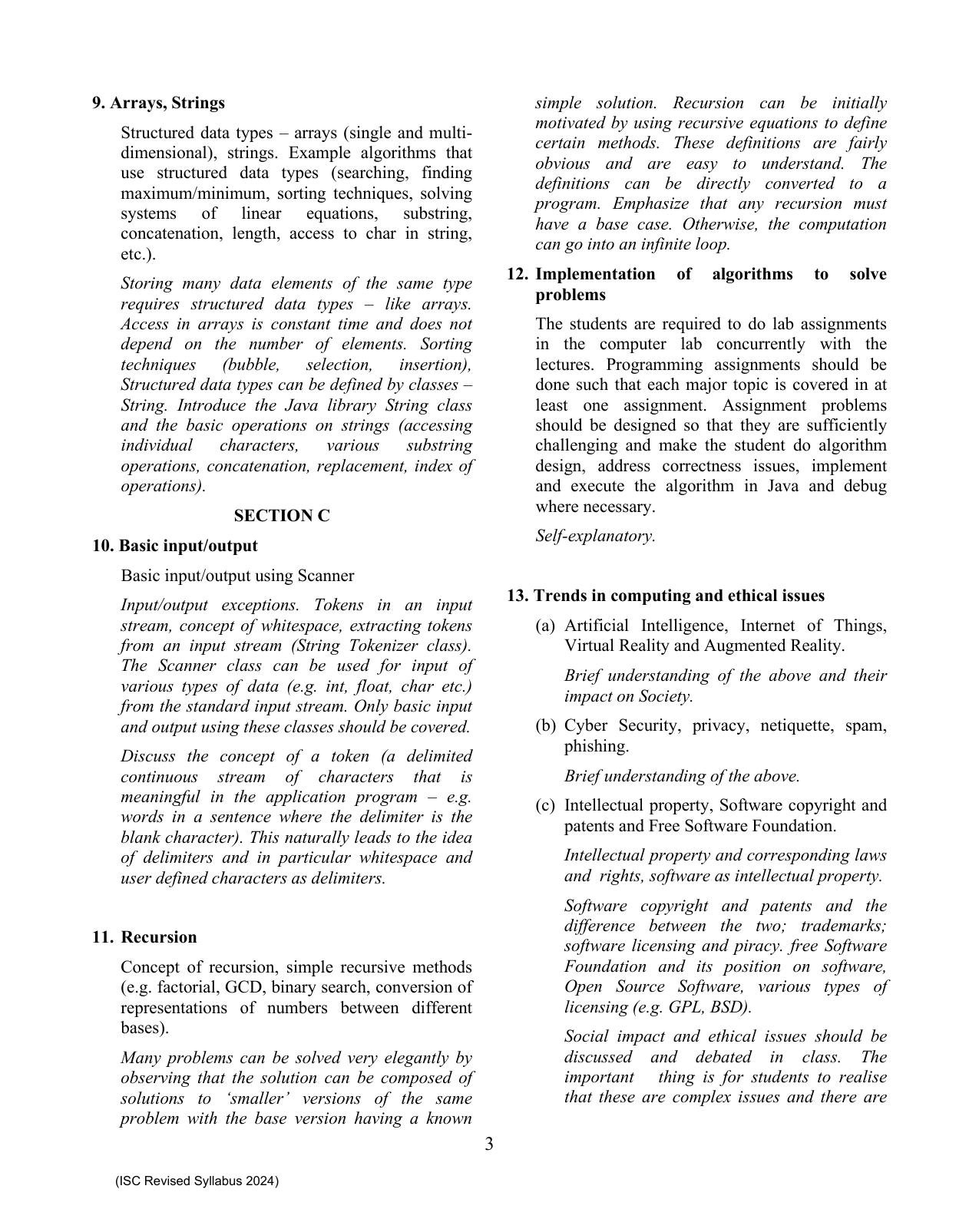 ISC Class XI Computer Science 2025 Syllabus - Page 3