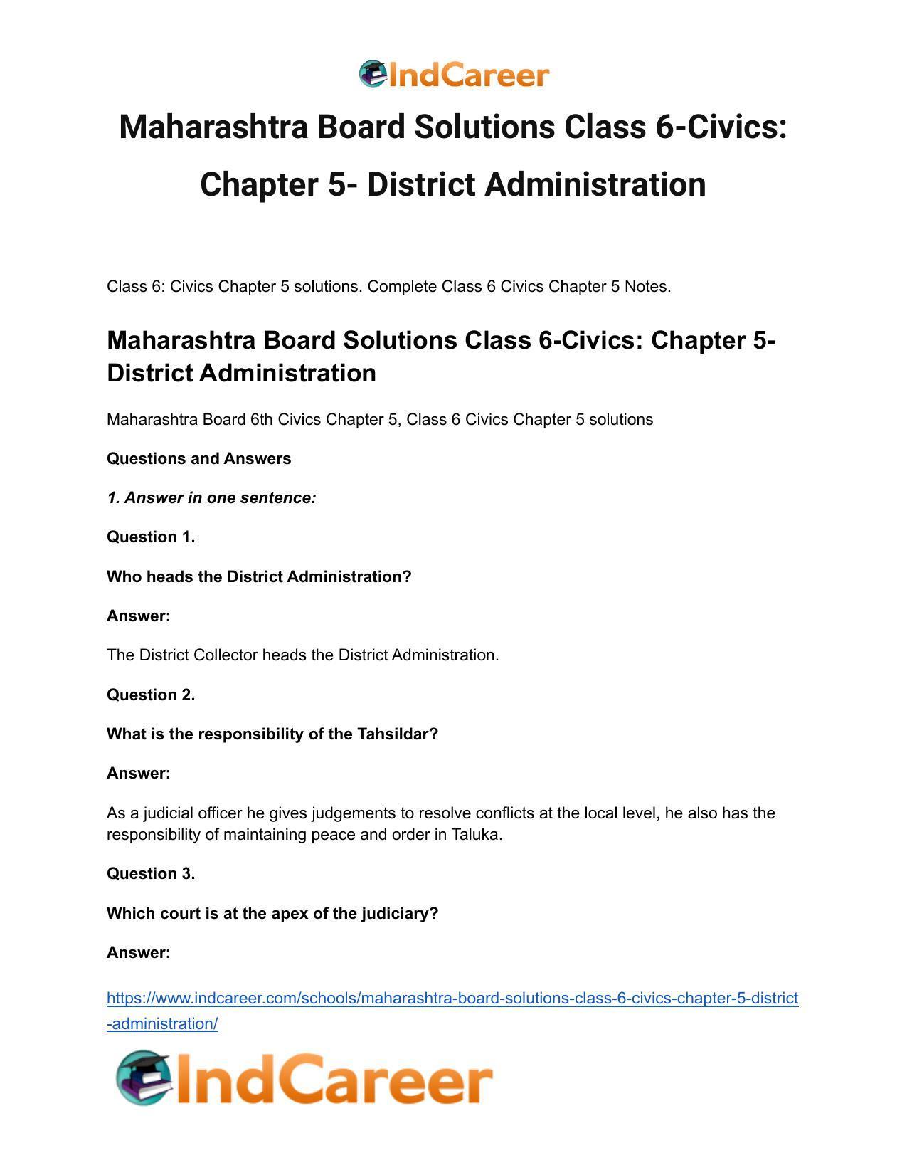 Maharashtra Board Solutions Class 6-Civics: Chapter 5- District Administration - Page 2