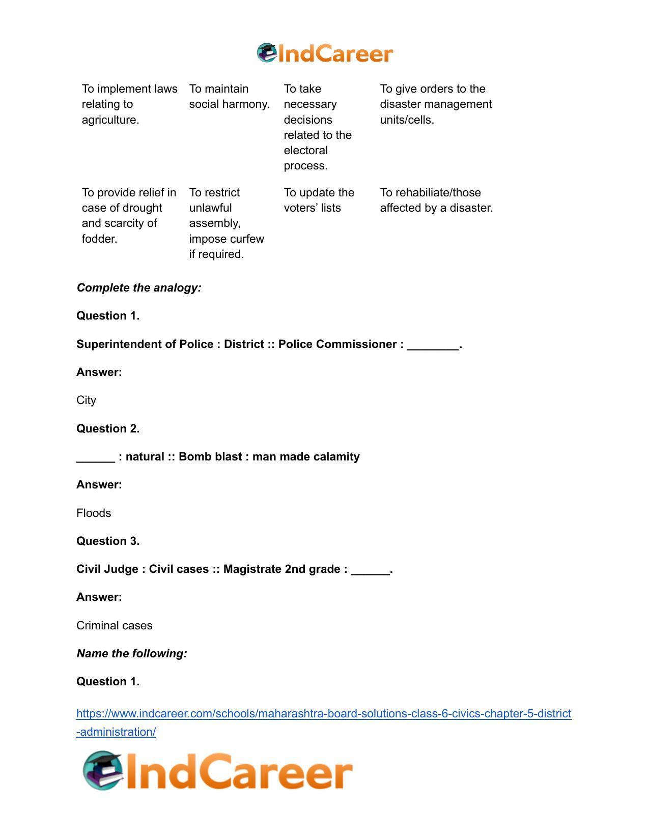 Maharashtra Board Solutions Class 6-Civics: Chapter 5- District Administration - Page 9