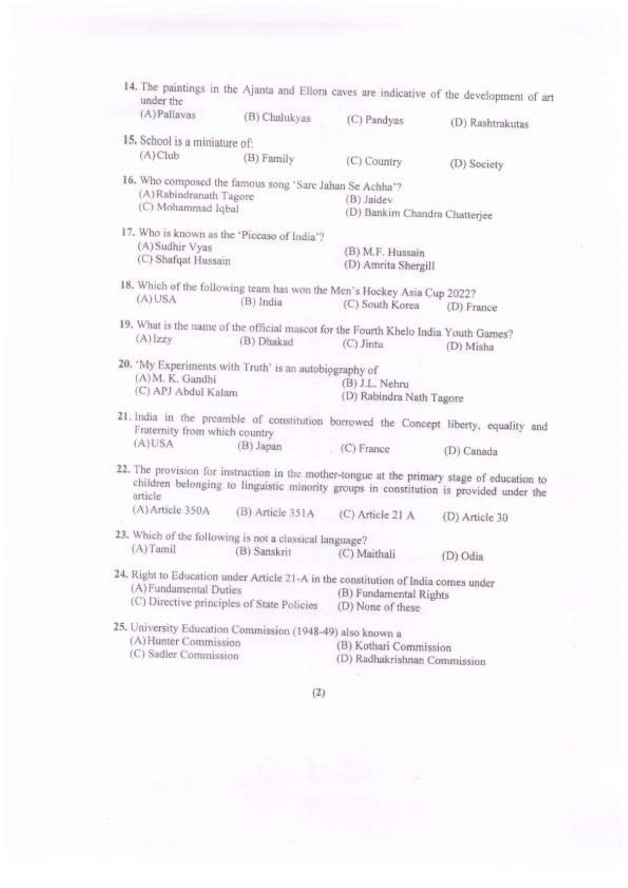 Chandigarh B.Ed 2022 Question Paper - Page 3