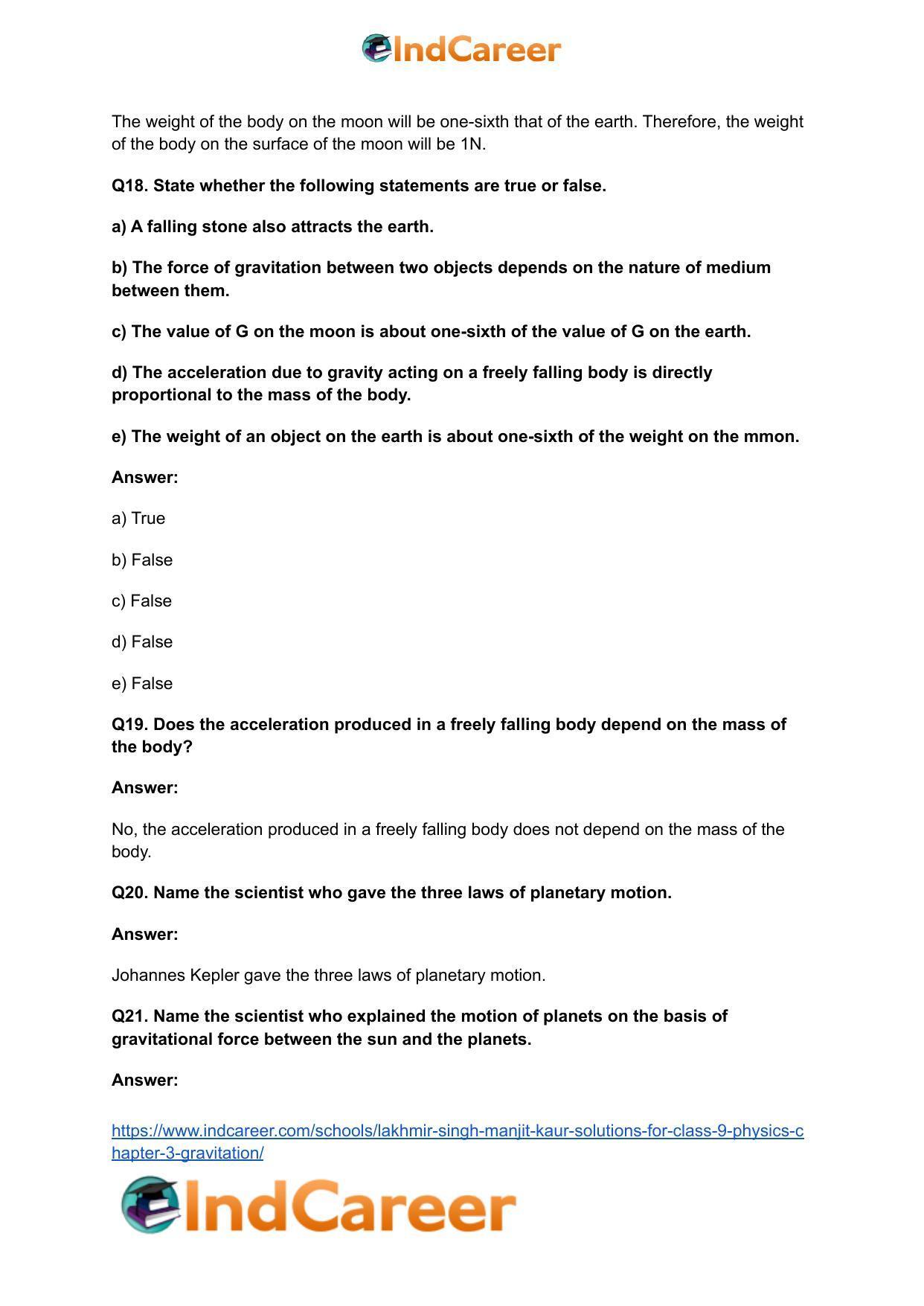 Lakhmir Singh Manjit Kaur Solutions for Class 9 Physics: Chapter 3- Gravitation - Page 5