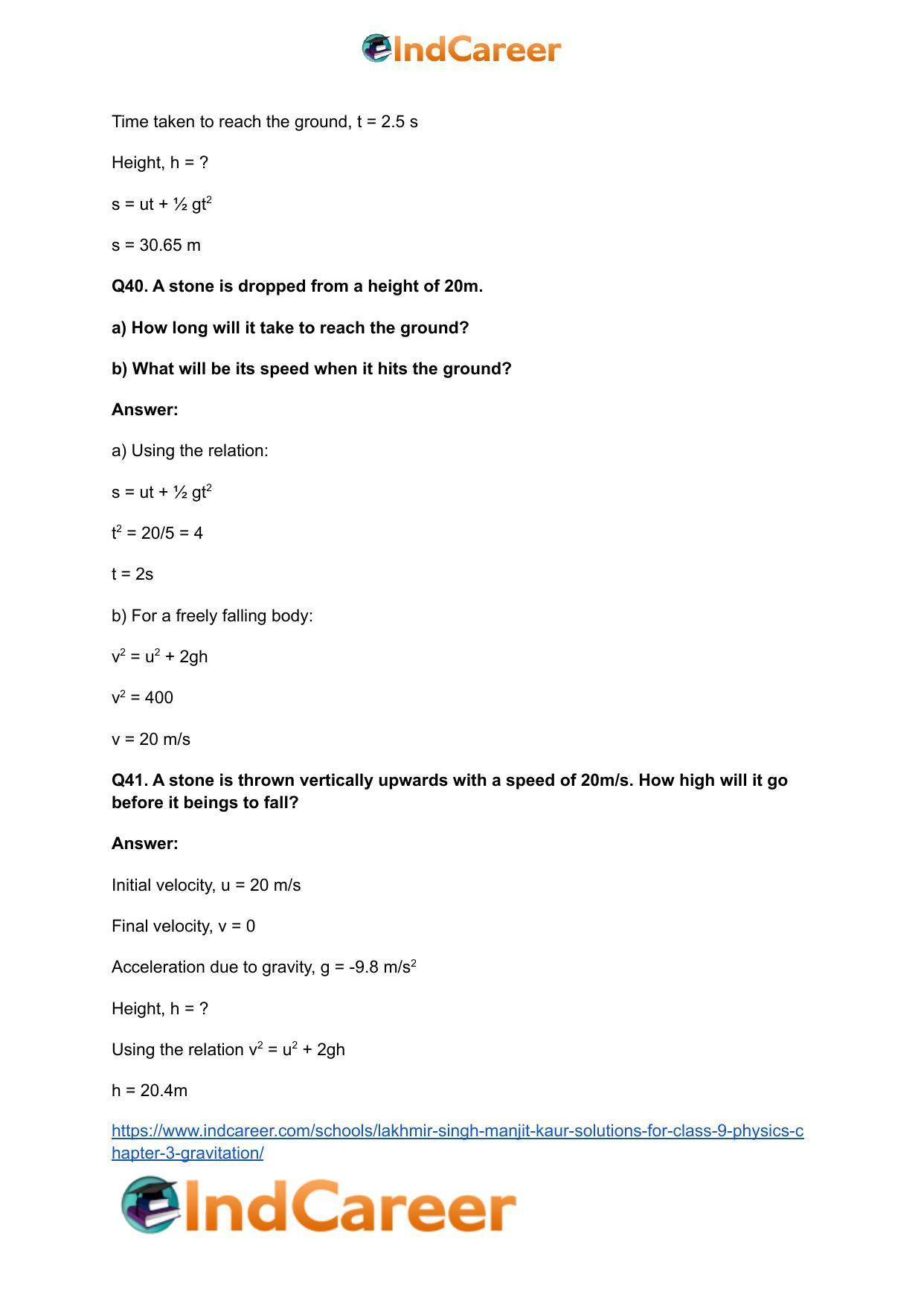 Lakhmir Singh Manjit Kaur Solutions for Class 9 Physics: Chapter 3- Gravitation - Page 11