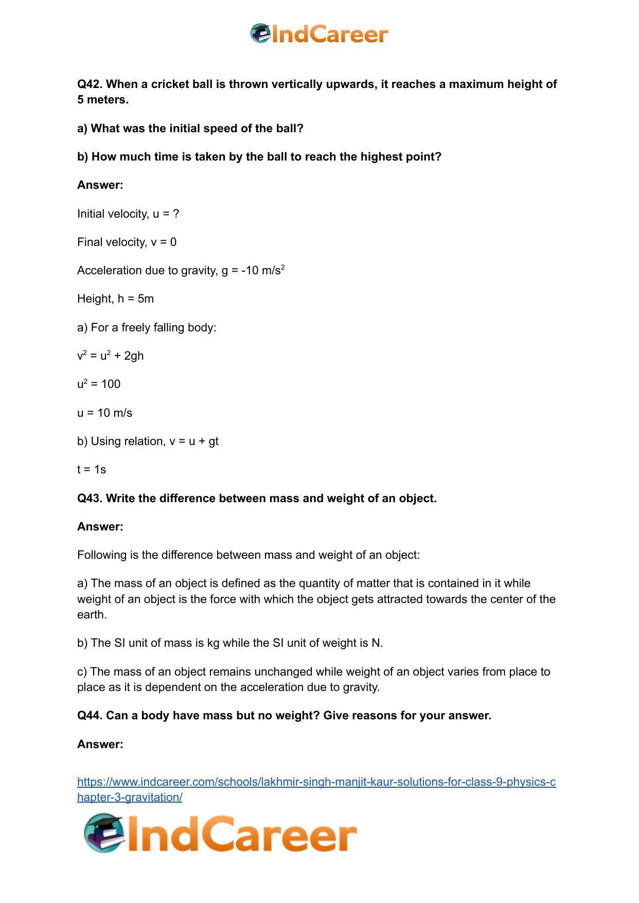 Lakhmir Singh Manjit Kaur Solutions for Class 9 Physics: Chapter 3- Gravitation - Page 12