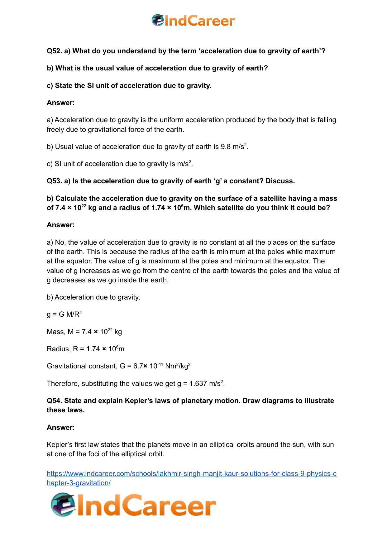 Lakhmir Singh Manjit Kaur Solutions for Class 9 Physics: Chapter 3- Gravitation - Page 15
