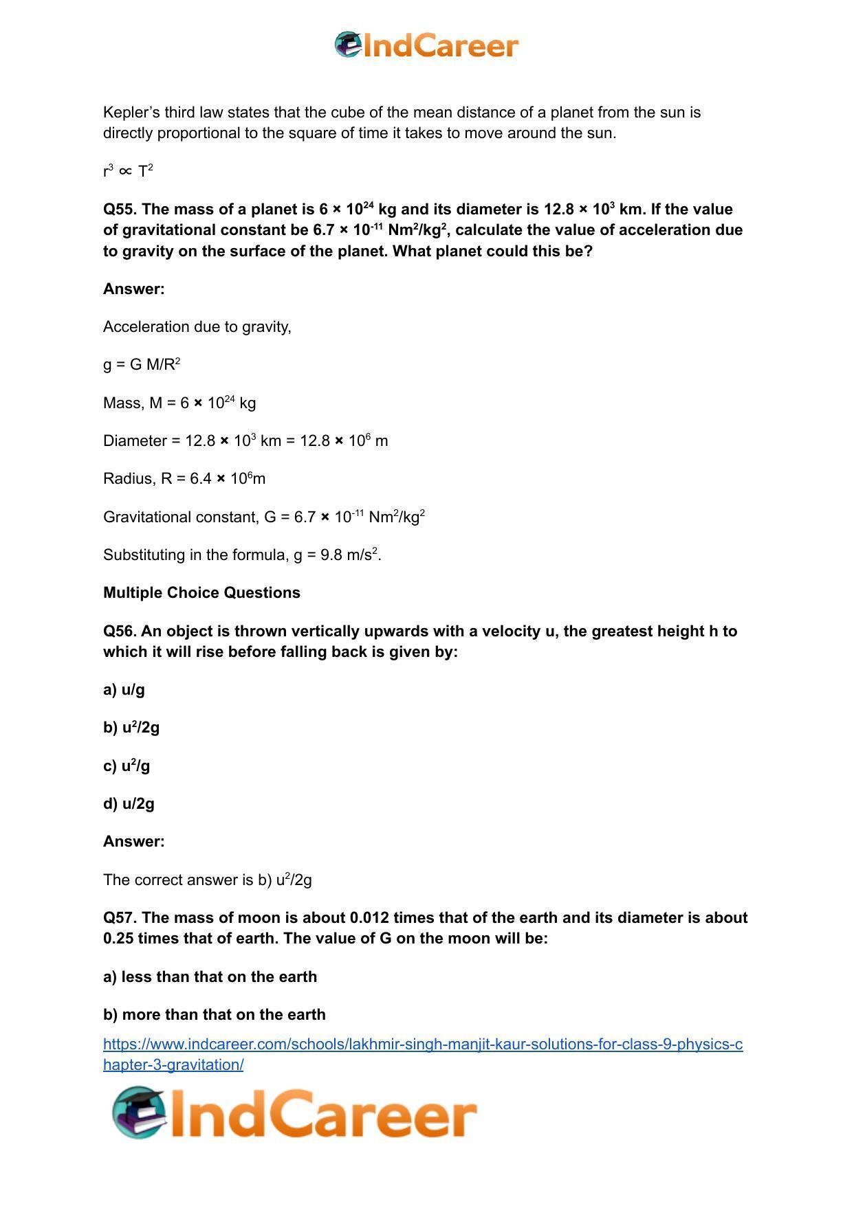 Lakhmir Singh Manjit Kaur Solutions for Class 9 Physics: Chapter 3- Gravitation - Page 17