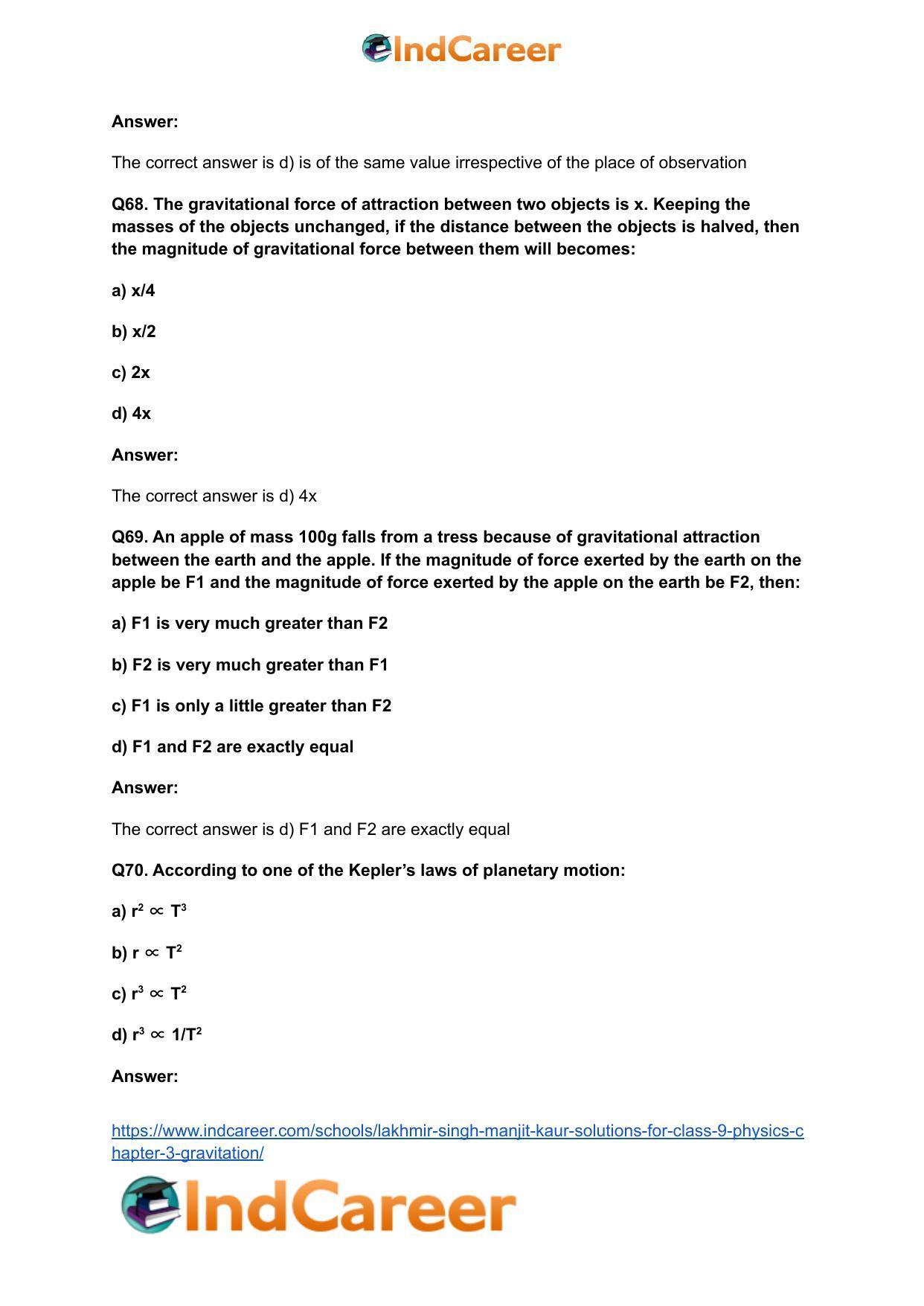 Lakhmir Singh Manjit Kaur Solutions for Class 9 Physics: Chapter 3- Gravitation - Page 21