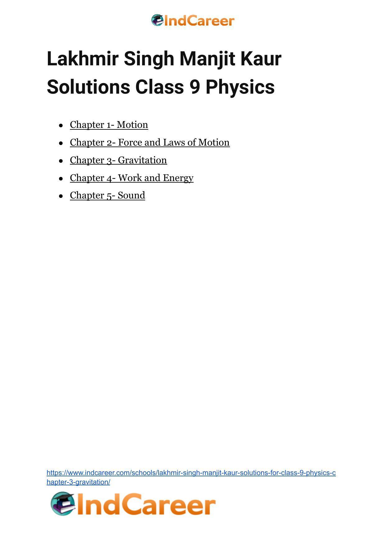 Lakhmir Singh Manjit Kaur Solutions for Class 9 Physics: Chapter 3- Gravitation - Page 23