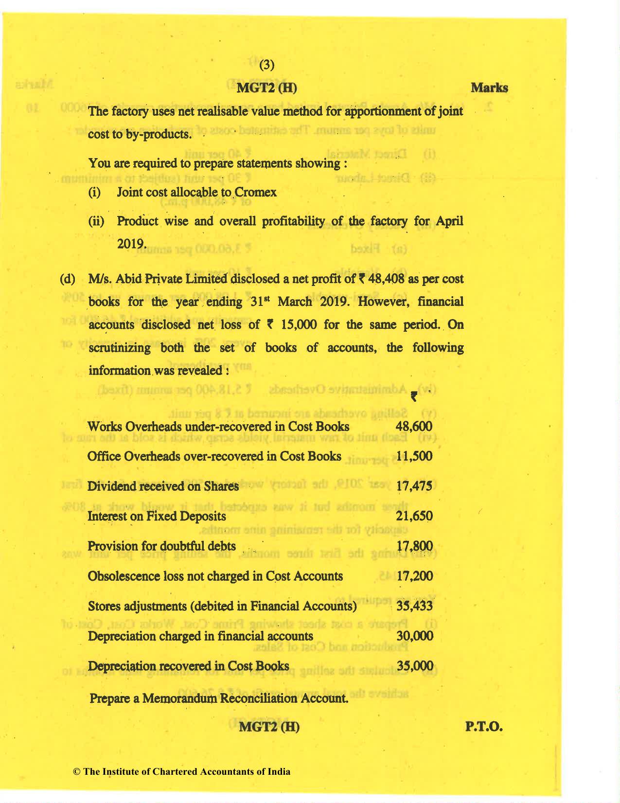 CA Inter May 2019 Question Paper - Paper 3 – Cost and Management Accounting - Page 3