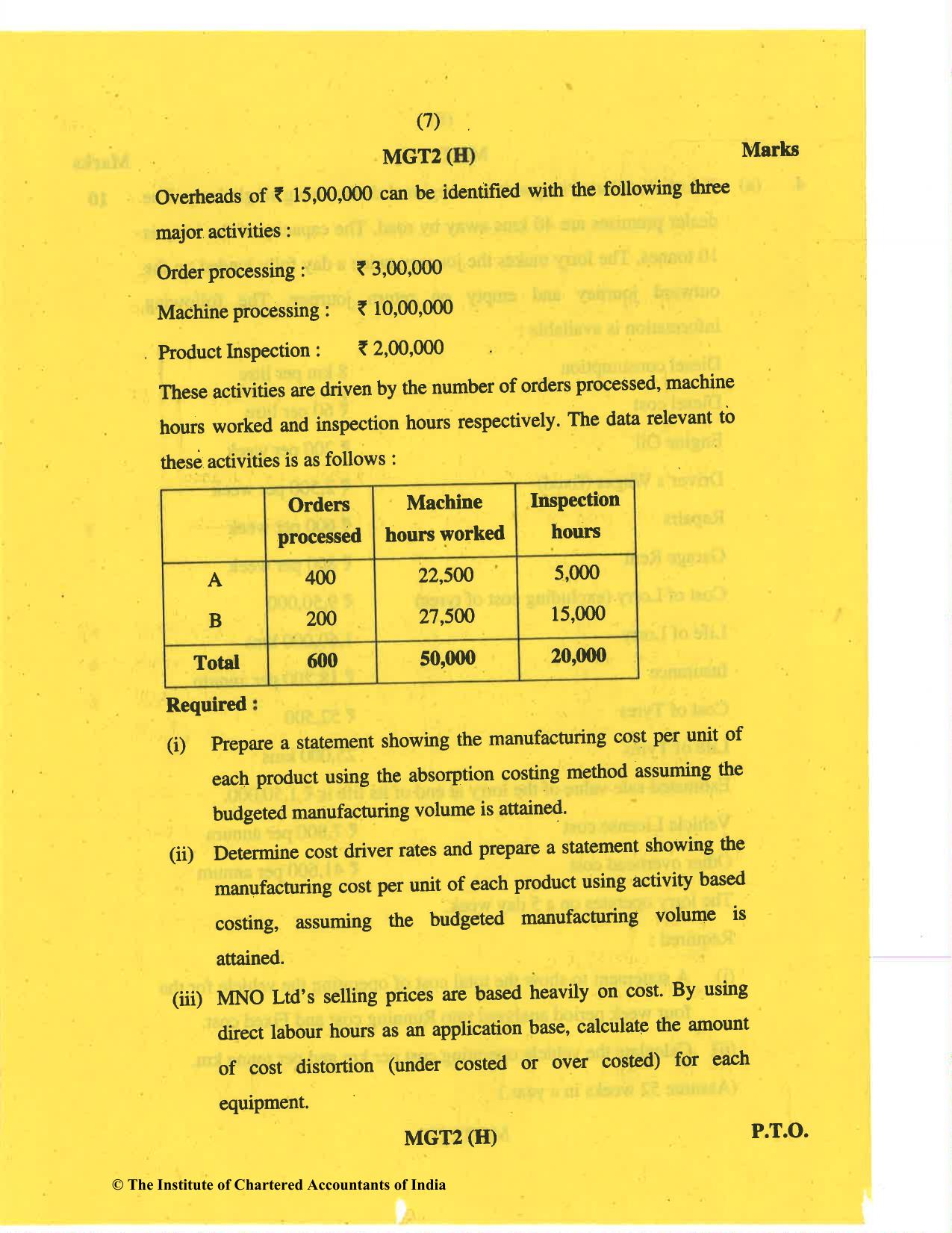 CA Inter May 2019 Question Paper - Paper 3 – Cost and Management Accounting - Page 7