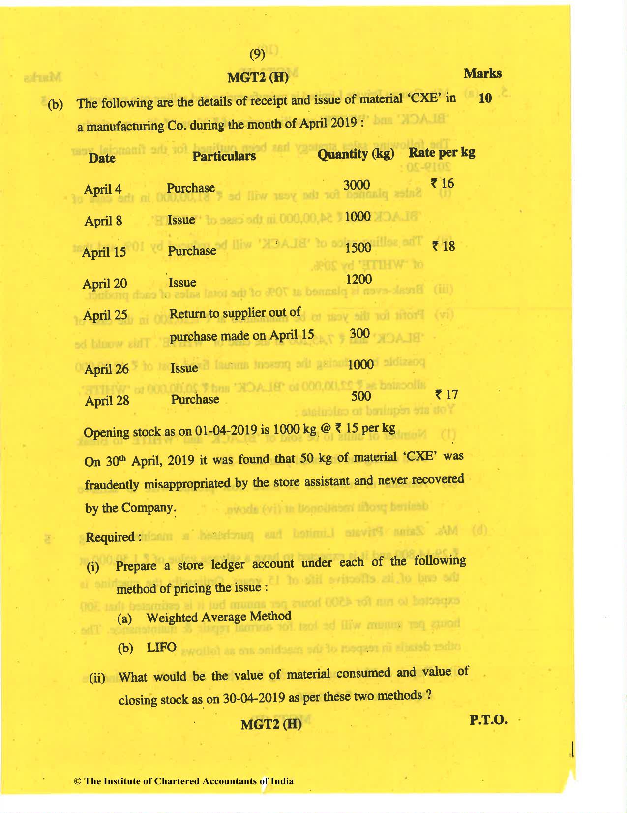 CA Inter May 2019 Question Paper - Paper 3 – Cost and Management Accounting - Page 9