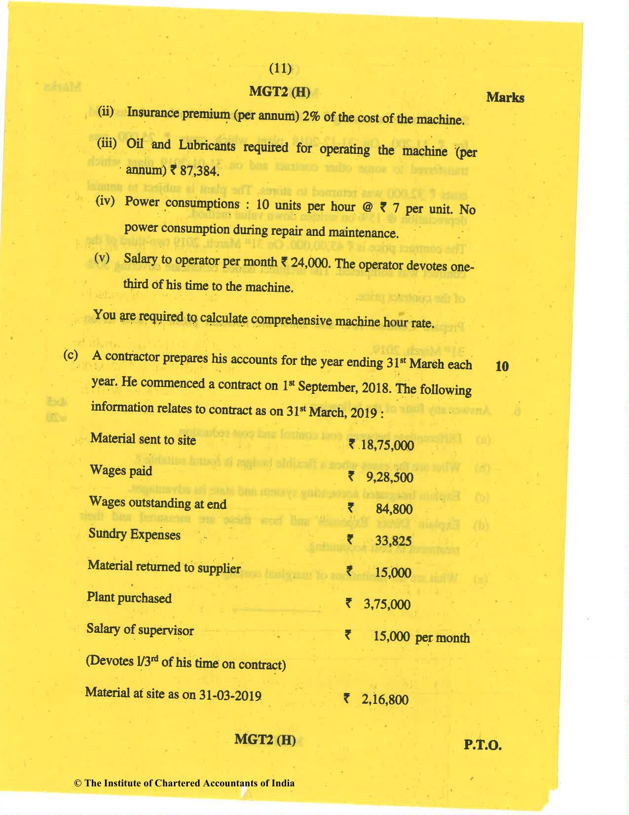 CA Inter May 2019 Question Paper - Paper 3 – Cost and Management Accounting - Page 11