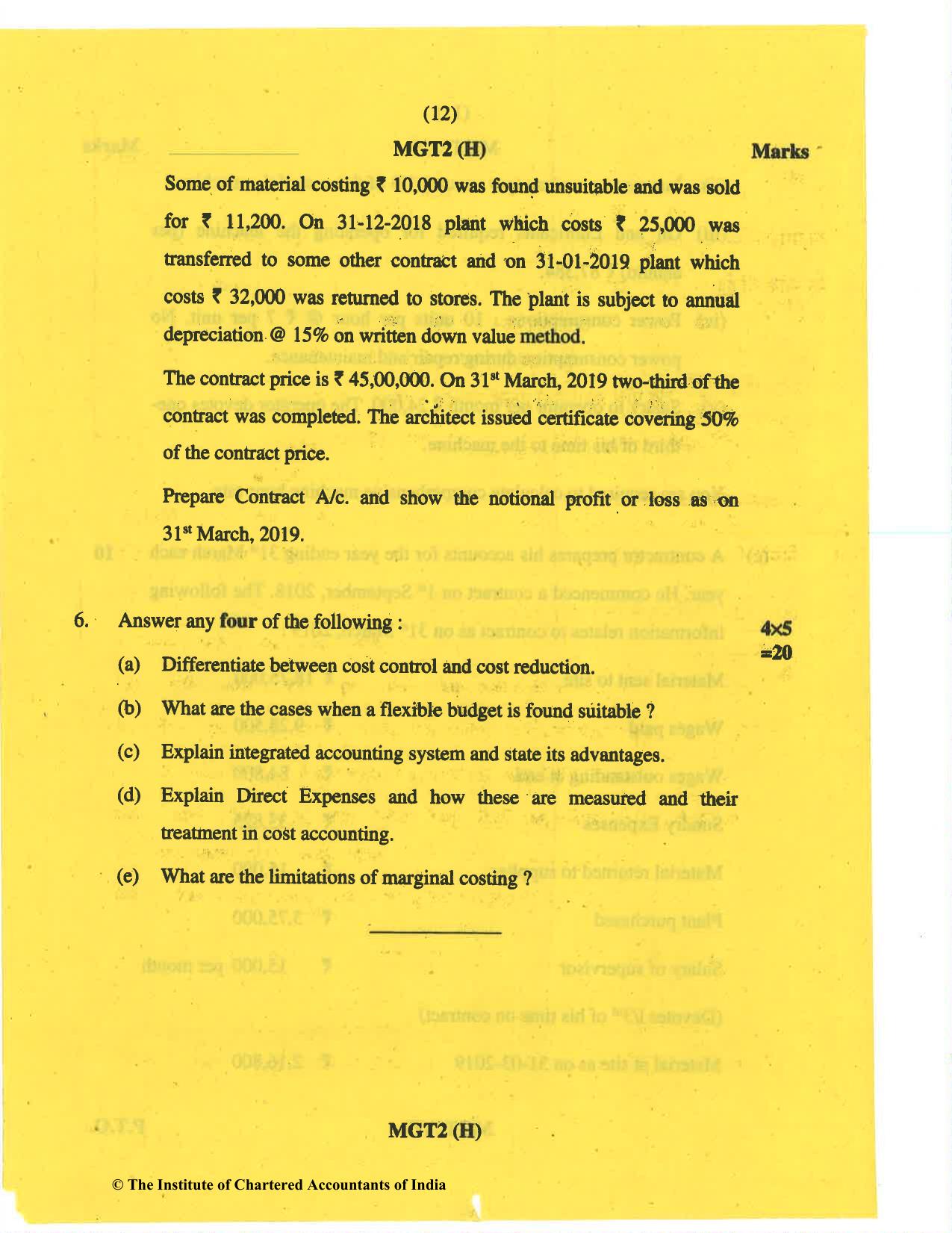 CA Inter May 2019 Question Paper - Paper 3 – Cost and Management Accounting - Page 12