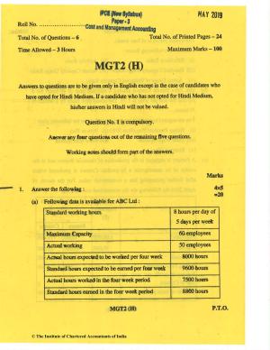 CA Inter May 2019 Question Paper - Paper 3 – Cost and Management Accounting