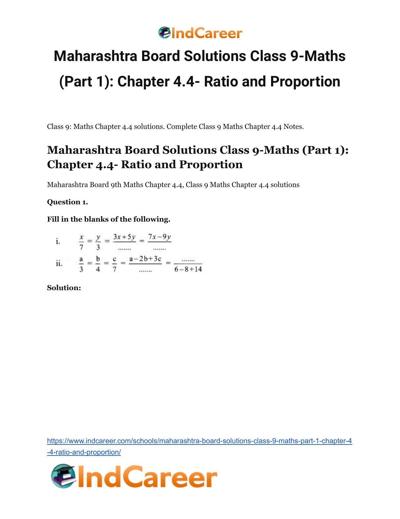 Maharashtra Board Solutions Class 9-Maths (Part 1): Chapter 4.4- Ratio and Proportion - Page 2