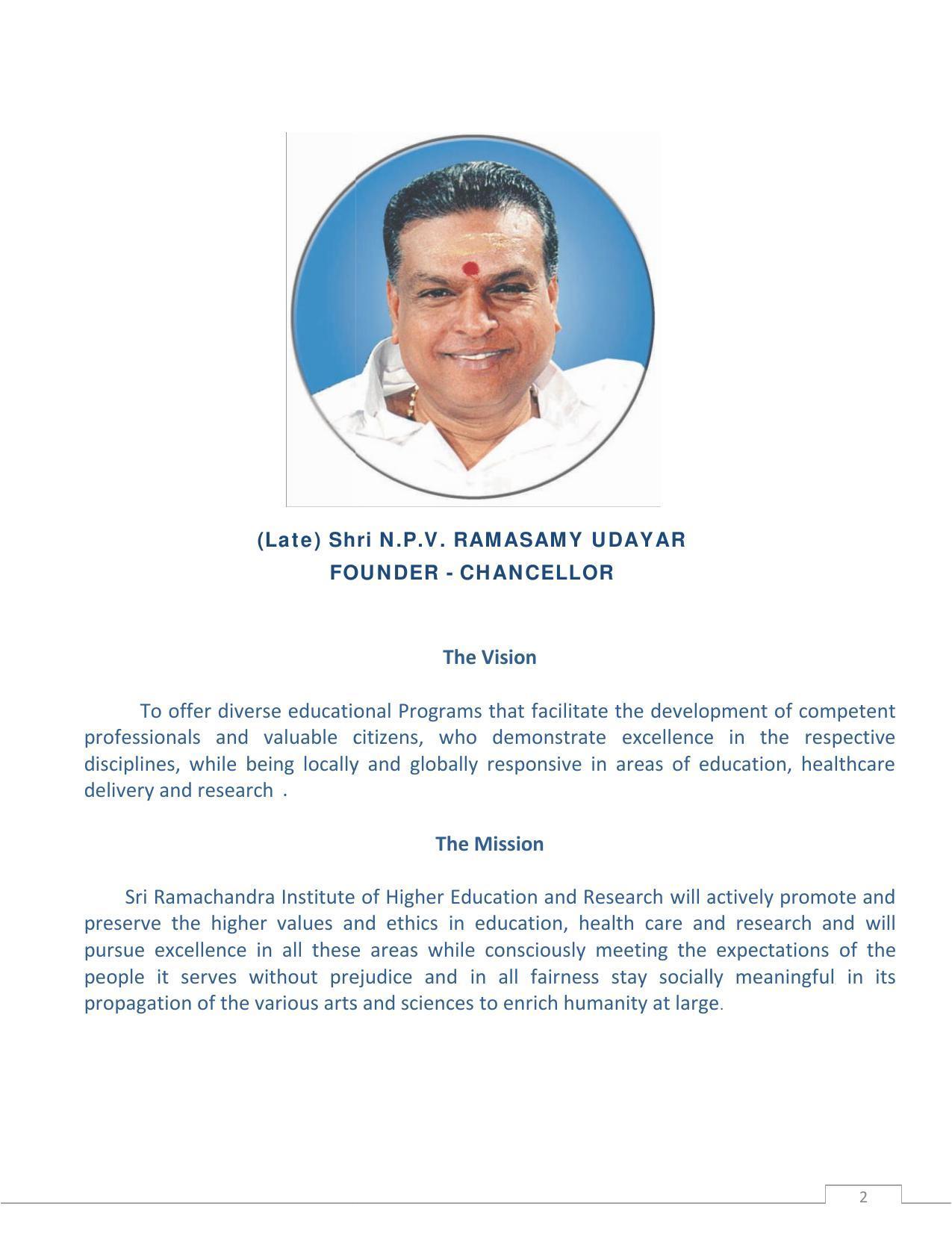 Sri Ramachandra University,Chennai Group: UG - A Prospectus 2022-23 - Page 2