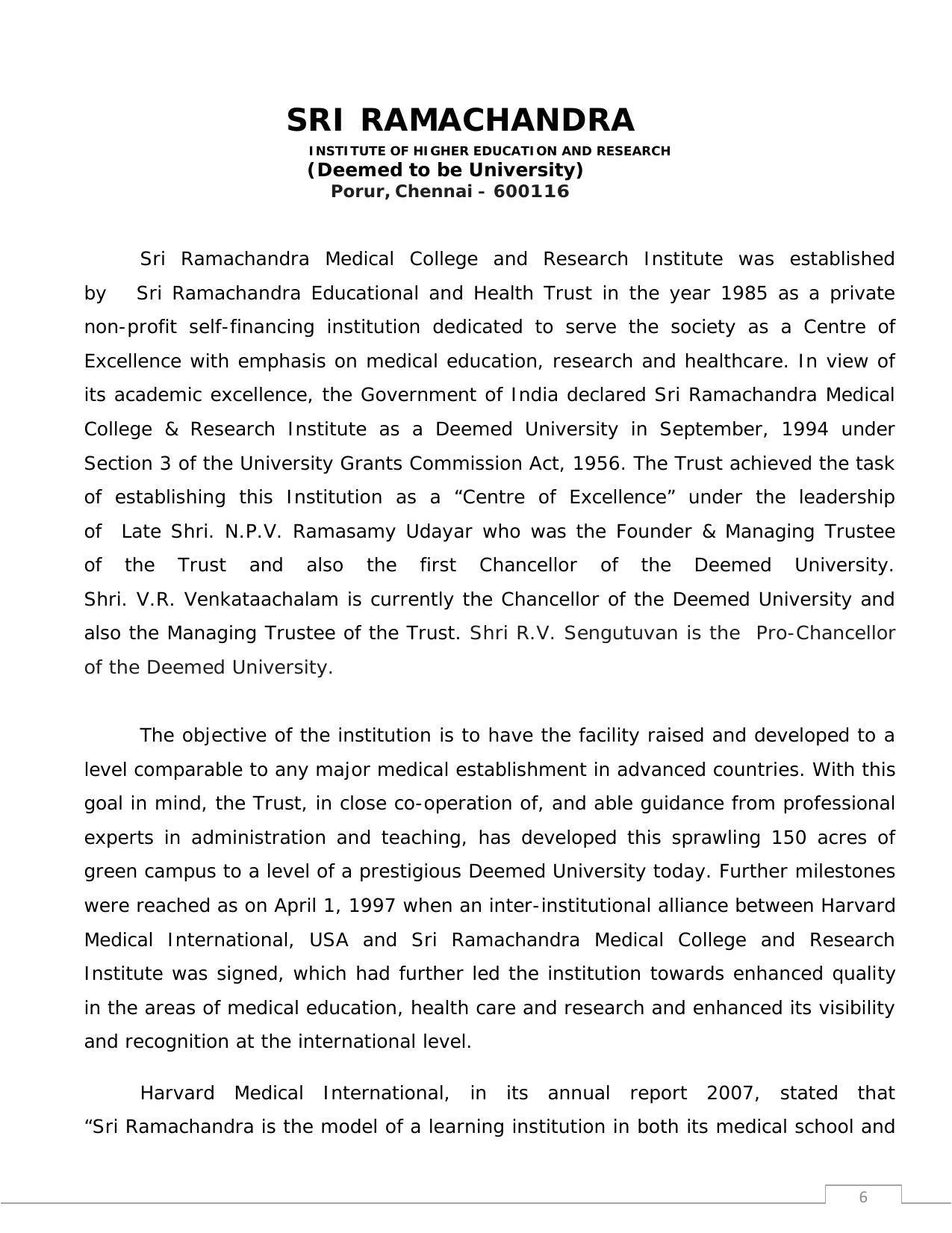 Sri Ramachandra University,Chennai Group: UG - A Prospectus 2022-23 - Page 6