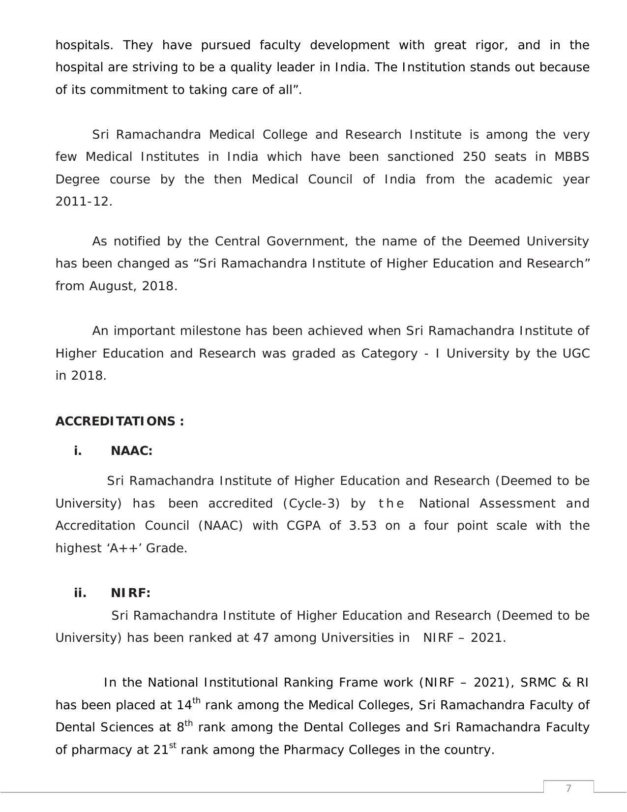 Sri Ramachandra University,Chennai Group: UG - A Prospectus 2022-23 - Page 7