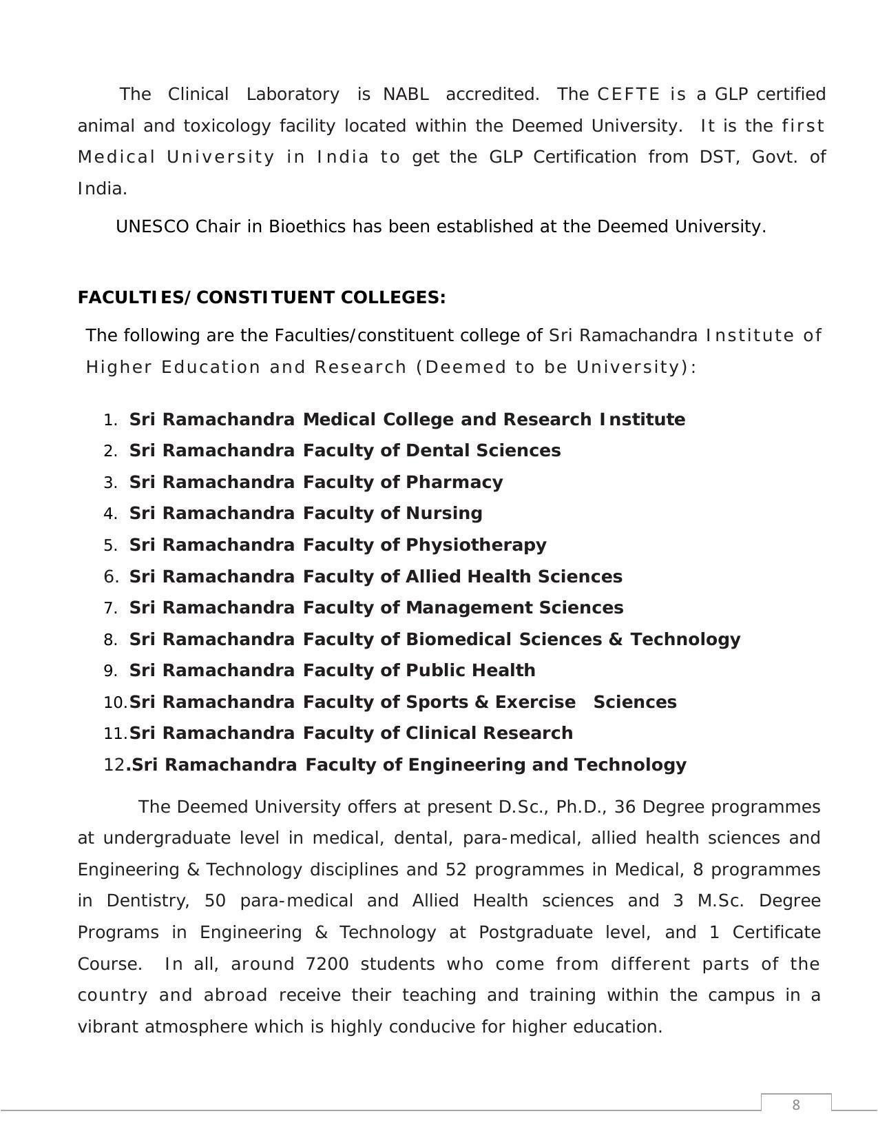 Sri Ramachandra University,Chennai Group: UG - A Prospectus 2022-23 - Page 8