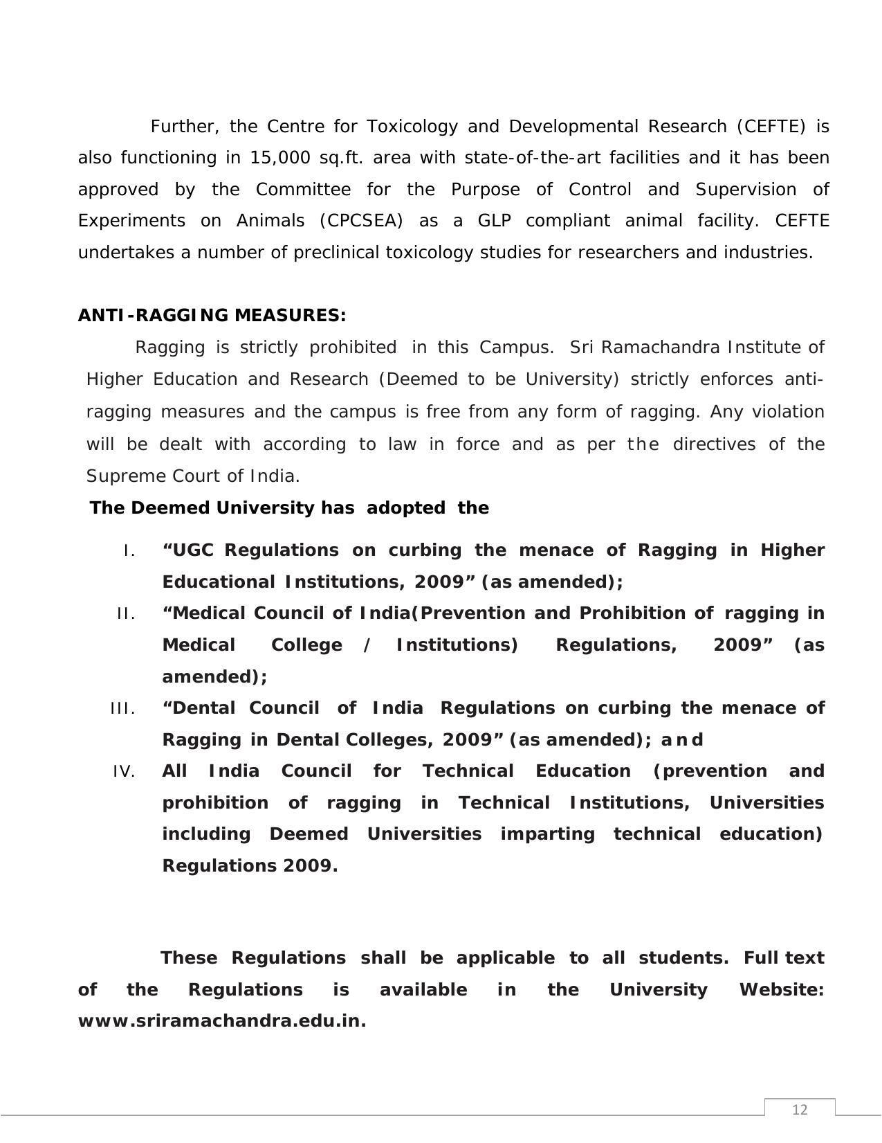 Sri Ramachandra University,Chennai Group: UG - A Prospectus 2022-23 - Page 12