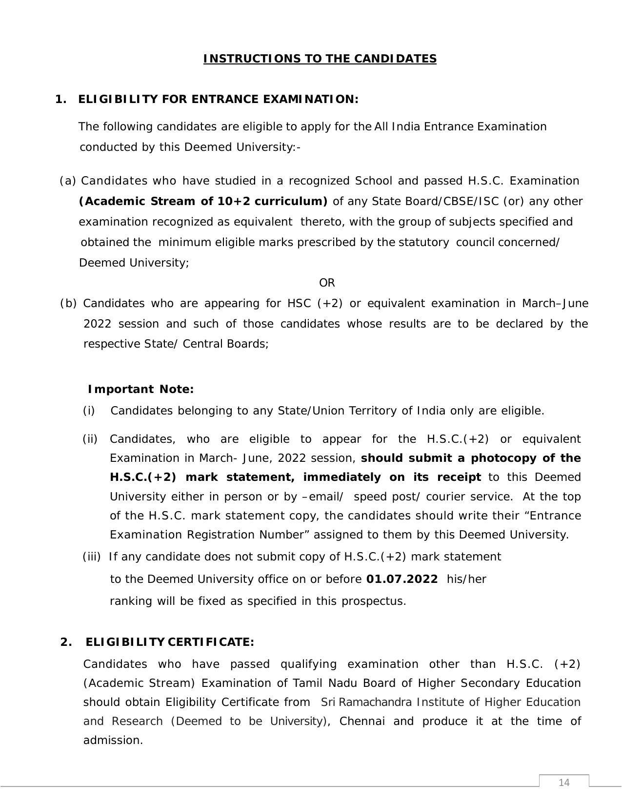 Sri Ramachandra University,Chennai Group: UG - A Prospectus 2022-23 - Page 14