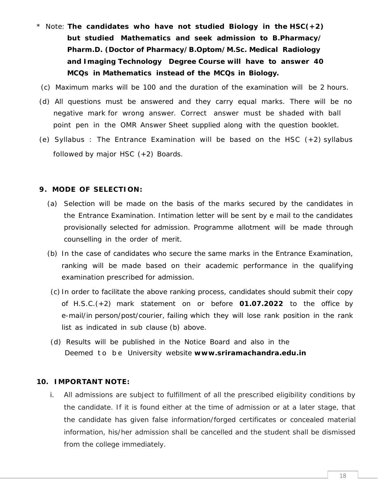 Sri Ramachandra University,Chennai Group: UG - A Prospectus 2022-23 - Page 18