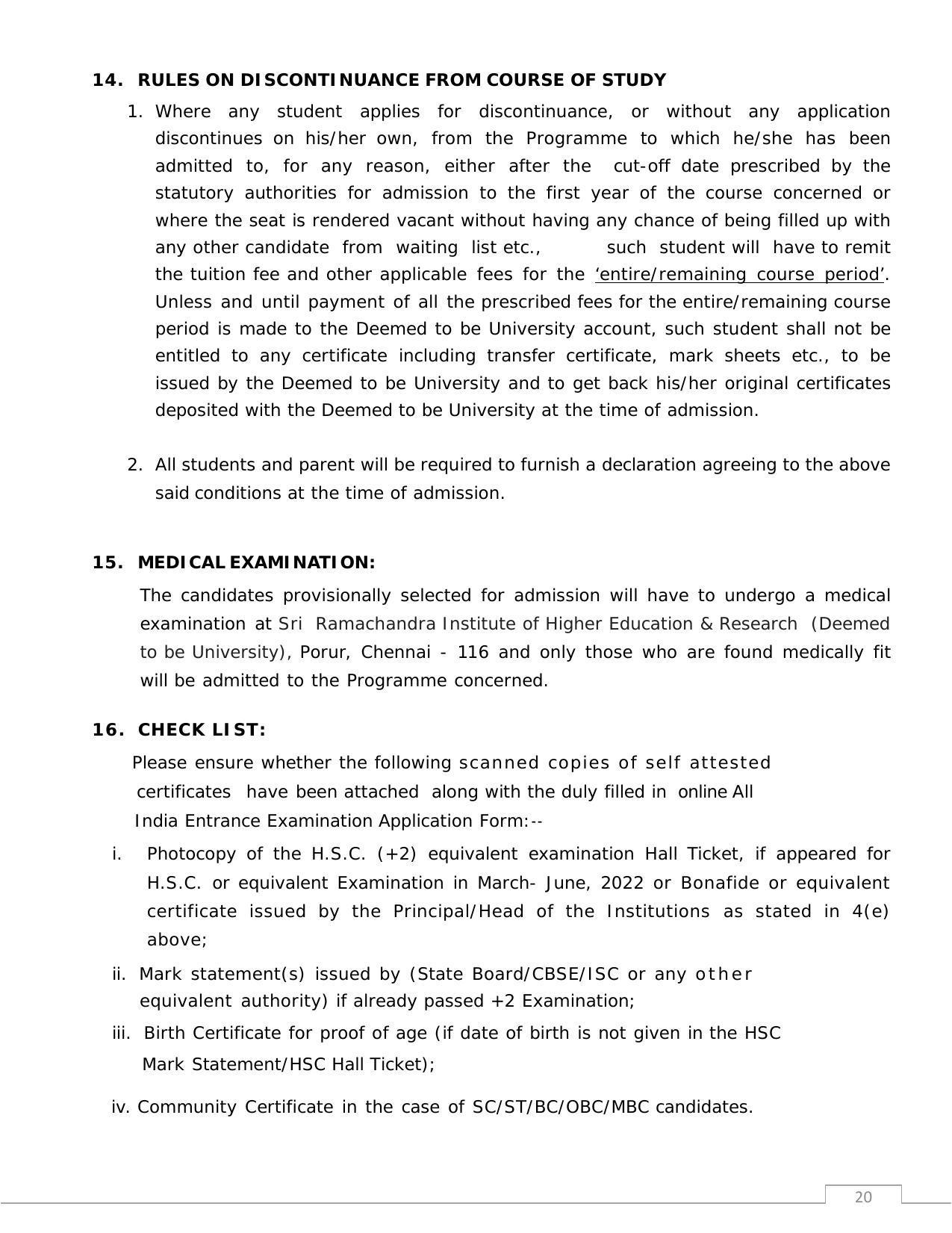 Sri Ramachandra University,Chennai Group: UG - A Prospectus 2022-23 - Page 20